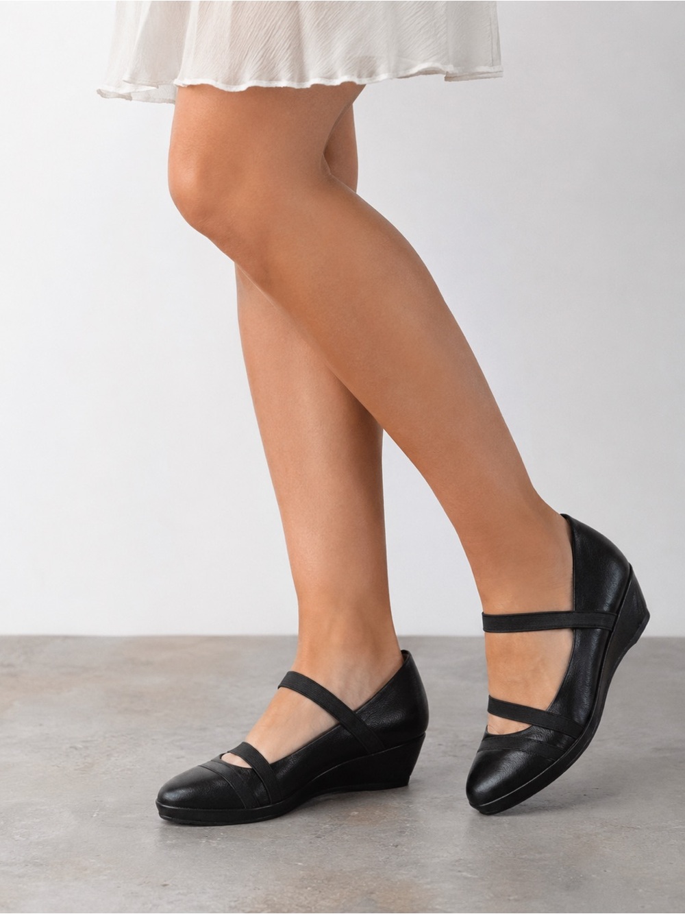 L’ Amour Des Pieds Black Wedge Leather Mary Jane Berency Wedge Business Casual